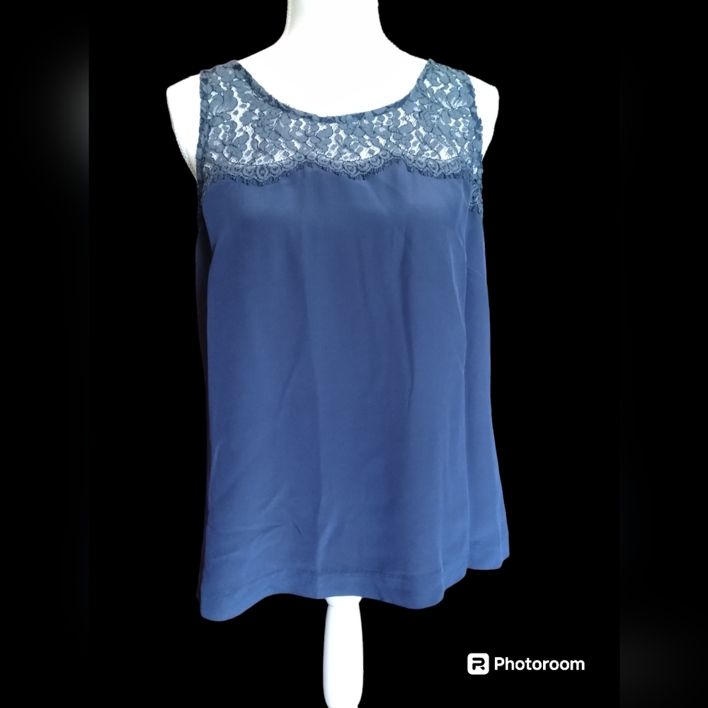 J.Crew Women's/Junior's Lace Trim Silk Tank Top Navy Blue Size 12